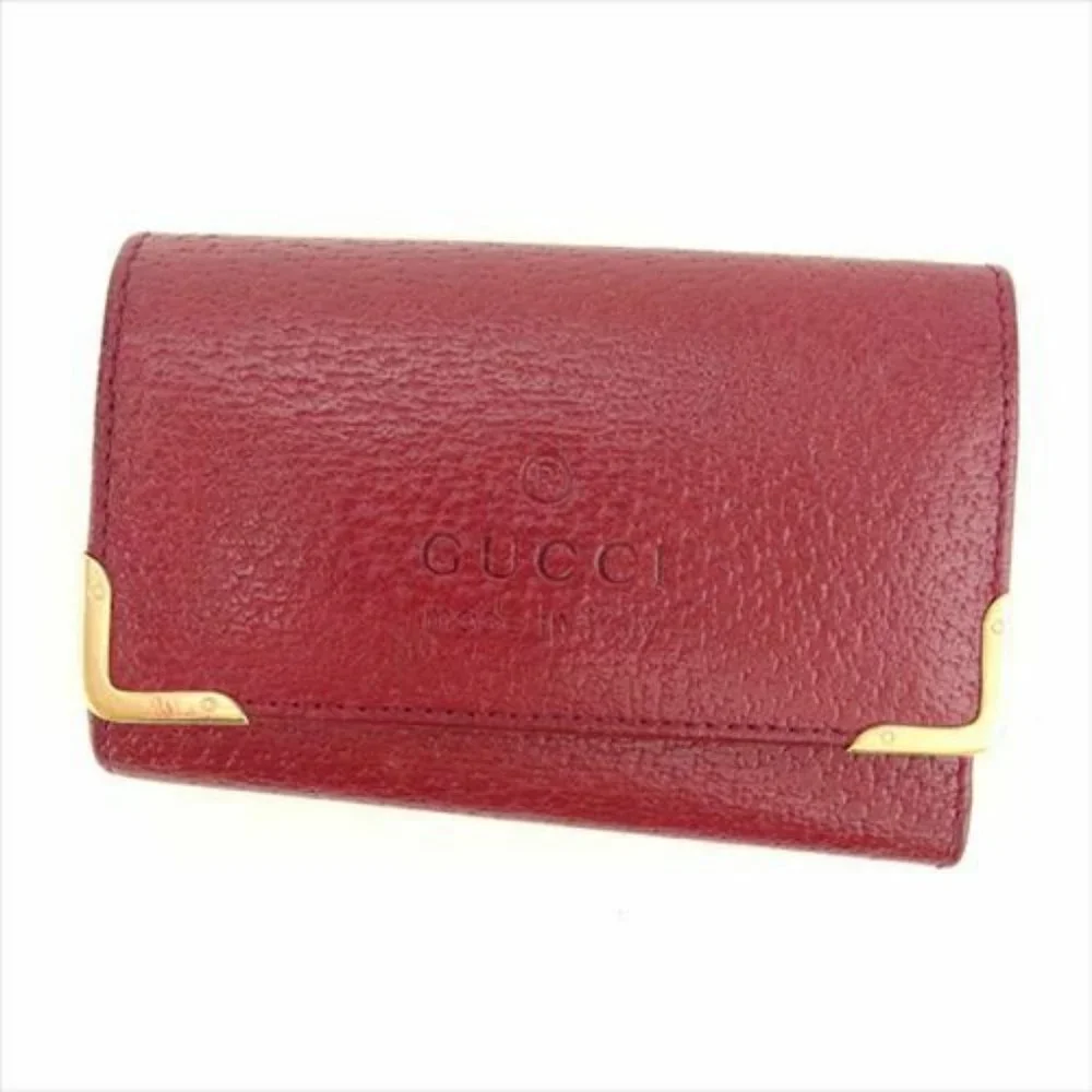 Authentic Gucci Key case Key holder Red Gold leather Woman